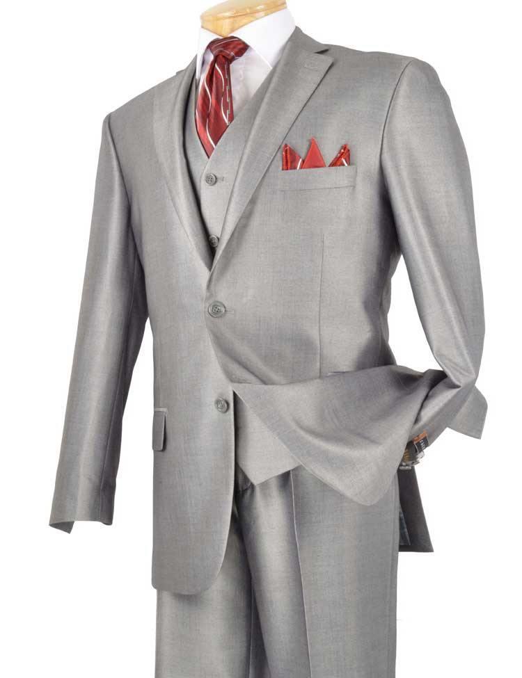 Alfa Collection-Shinny Men's 3 Piece Suit Color Gray - 36 Short - 30 Waist