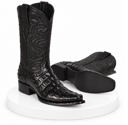 Black Alligator Print Boots Snip Toe