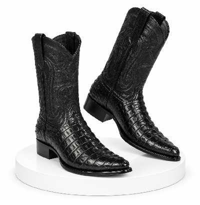 Black Alligator Print Boots Snip Toe