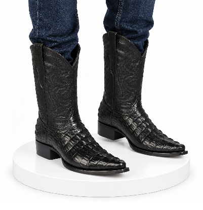 Black Alligator Print Boots Snip Toe