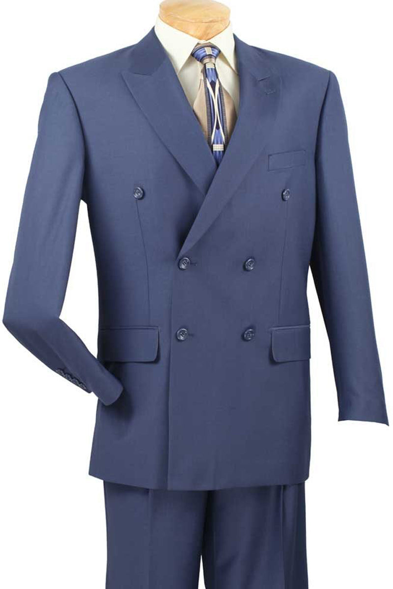 Mens Classic Wool Feel Double Breasted Suit in Blue - 36 Short