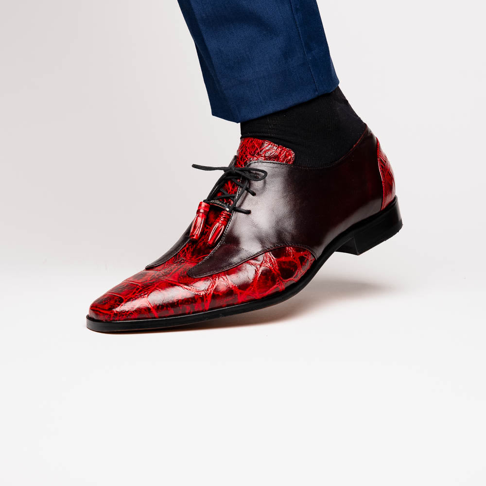 Marco Di Milano Anzio Black Cherry Alligator & Calfskin Derby - 8