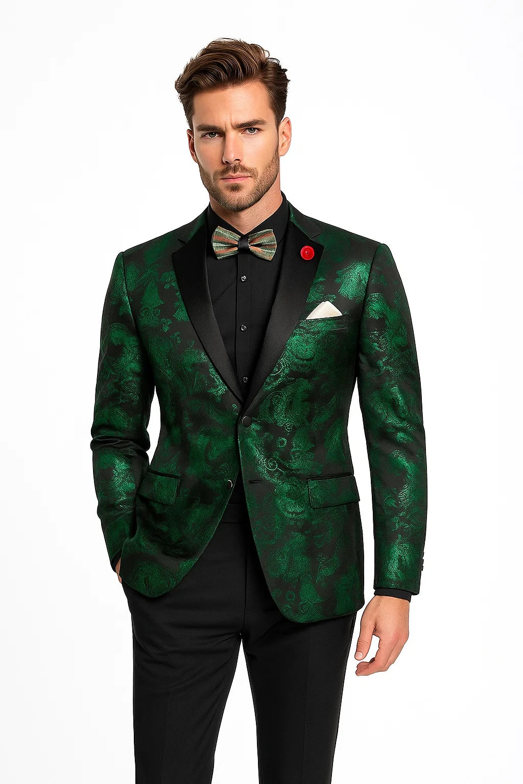 Emerald Green Paisley Tuxedo Suit - Prom Floral Tuxedo Suit - Groom Wedding Suit - Emerald Green