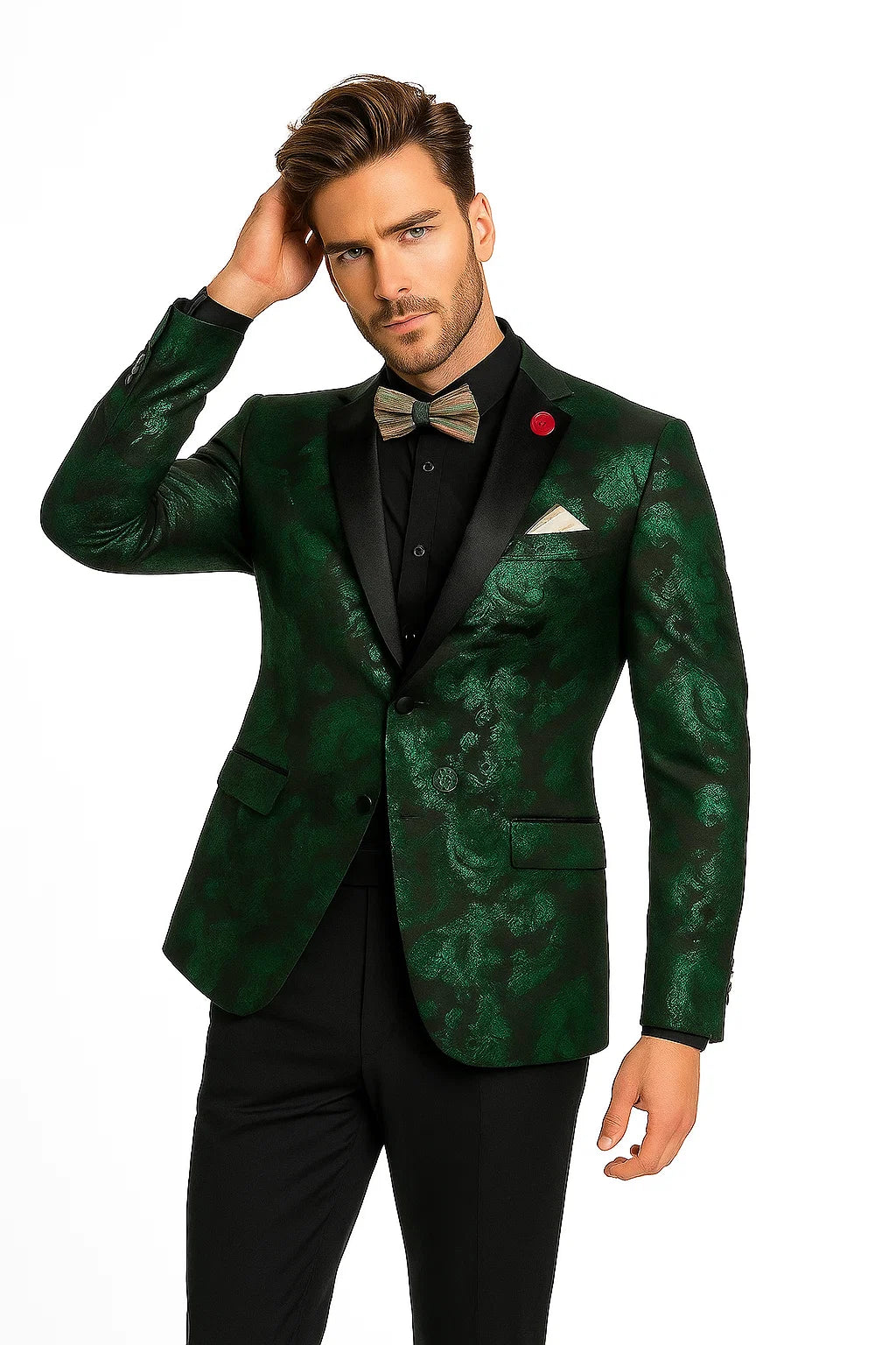 Emerald Green Paisley Tuxedo Suit - Prom Floral Tuxedo Suit - Groom Wedding Suit - Emerald Green