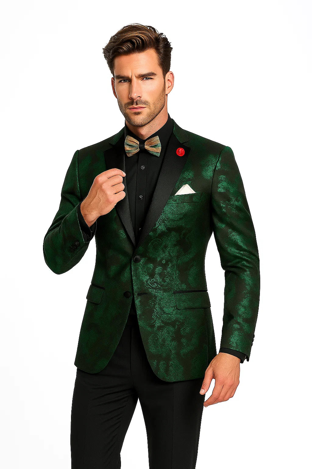 Emerald Green Paisley Tuxedo Suit - Prom Floral Tuxedo Suit - Groom Wedding Suit - Emerald Green