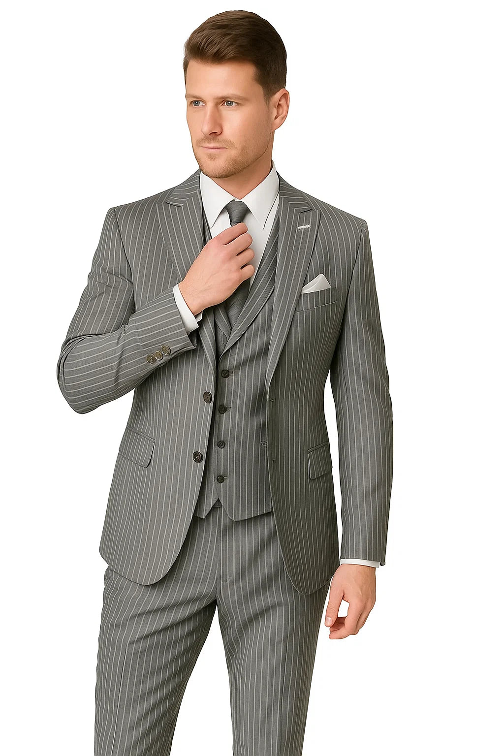 Mens Gangster Pinstripe 2 Button Double Breasted Vest Suit - 38 Short Jacket+32 Waist Adjustable 28to34)(Height: 5 4 to5 7 )(Neck 15-16.5)S-M)