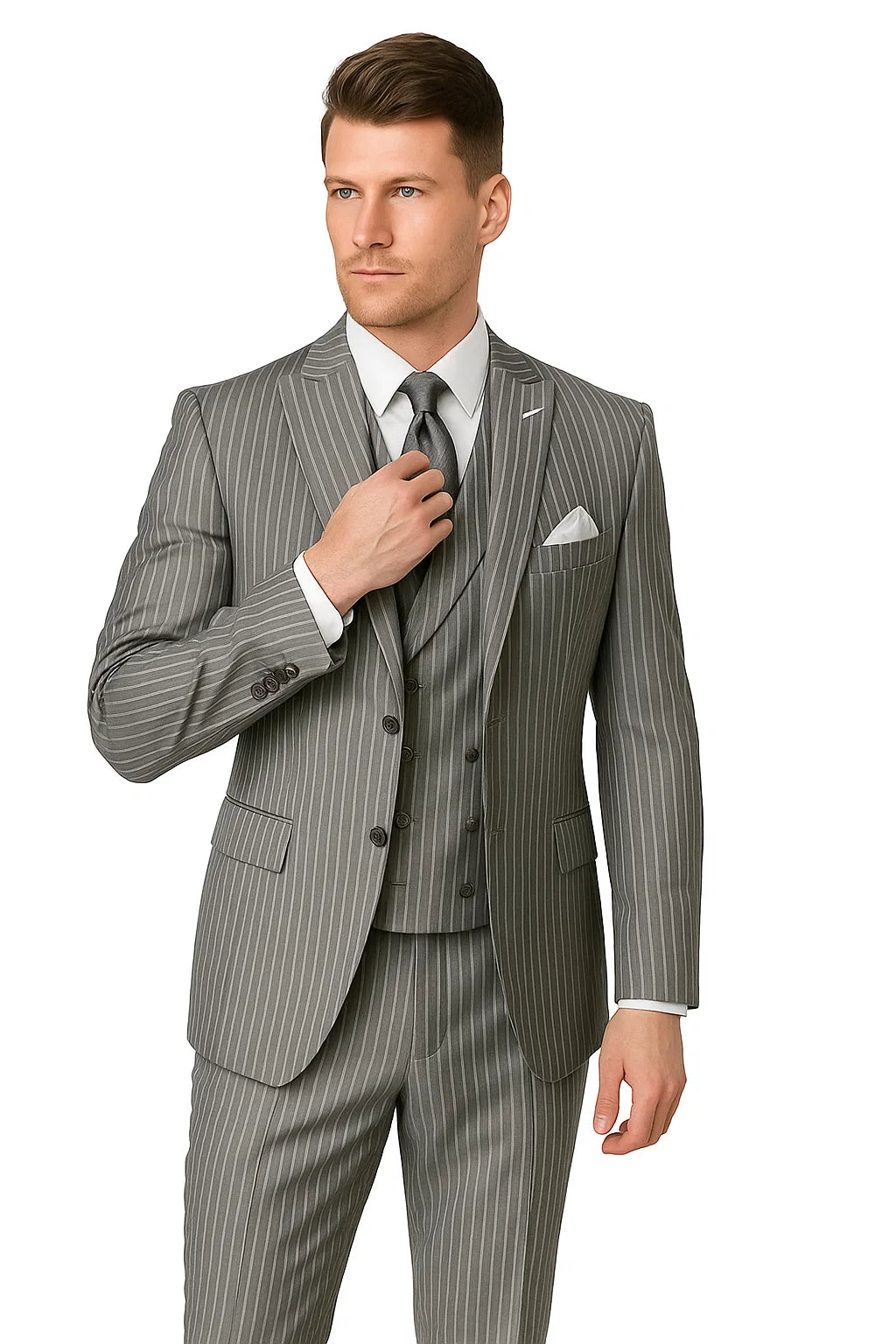Mens Gangster Pinstripe 2 Button Double Breasted Vest Suit - 38 Short Jacket+32 Waist Adjustable 28to34)(Height: 5 4 to5 7 )(Neck 15-16.5)S-M)