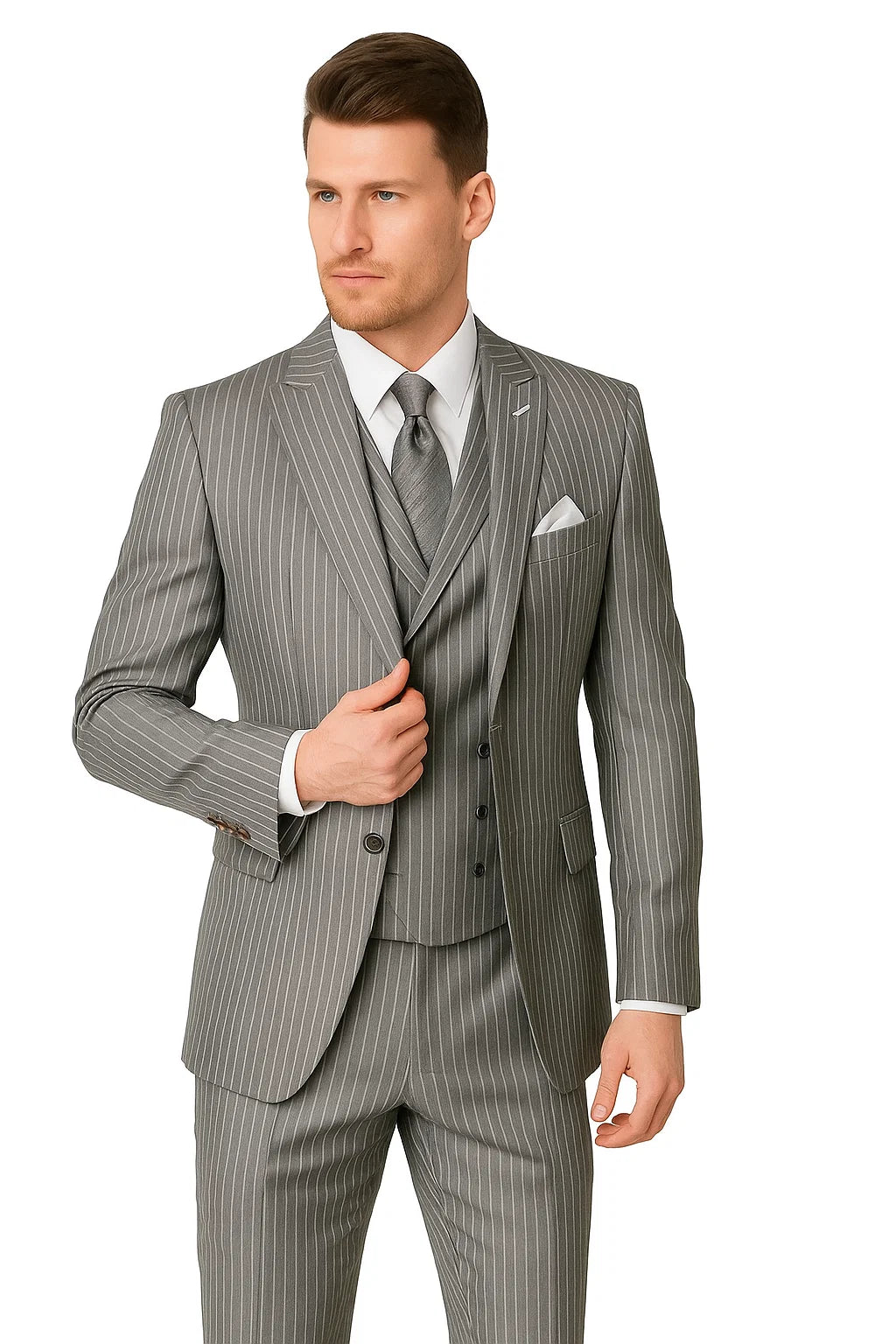 Mens Gangster Pinstripe 2 Button Double Breasted Vest Suit - 38 Short Jacket+32 Waist Adjustable 28to34)(Height: 5 4 to5 7 )(Neck 15-16.5)S-M)