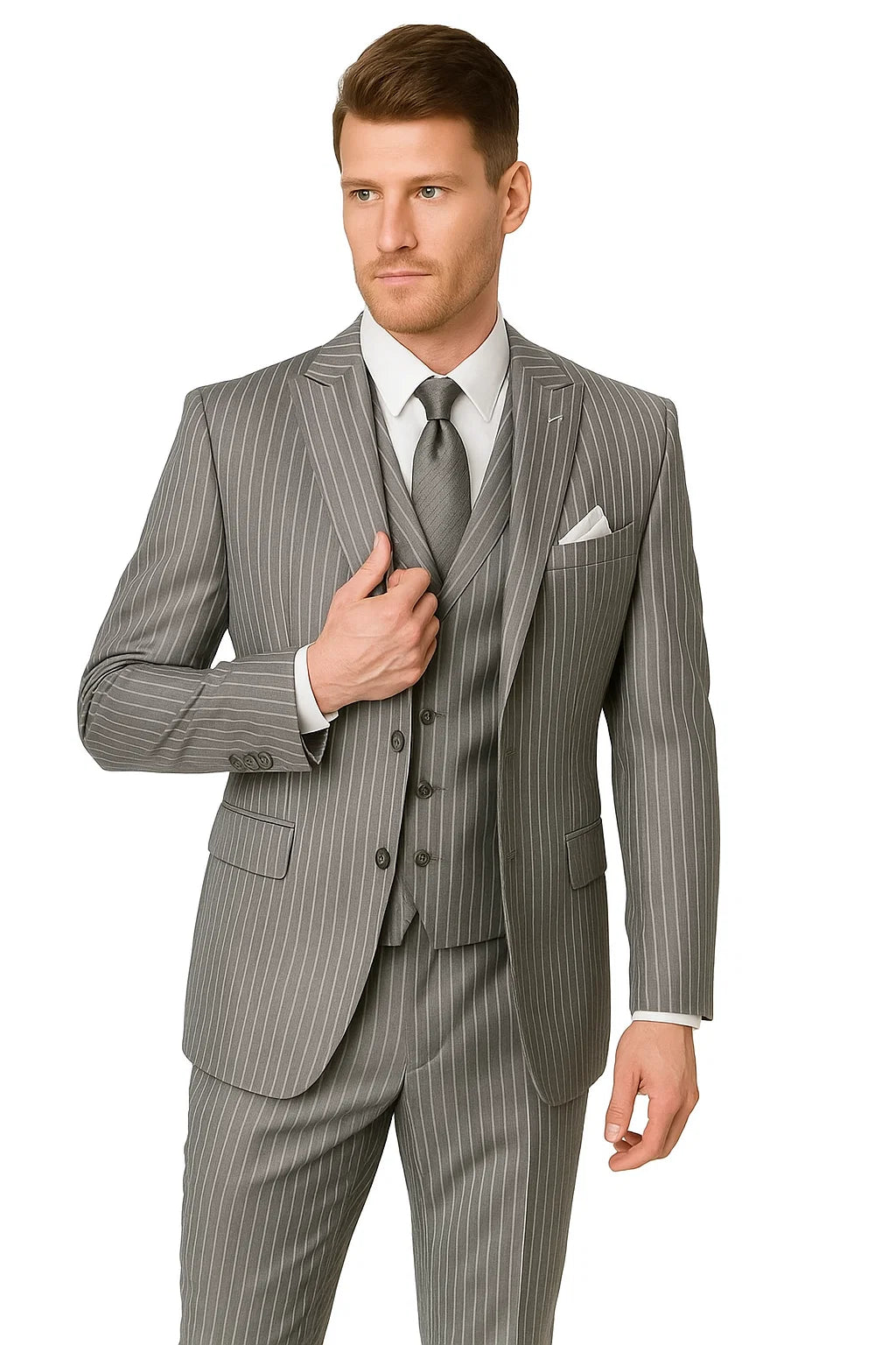 Mens Gangster Pinstripe 2 Button Double Breasted Vest Suit - 38 Short Jacket+32 Waist Adjustable 28to34)(Height: 5 4 to5 7 )(Neck 15-16.5)S-M)