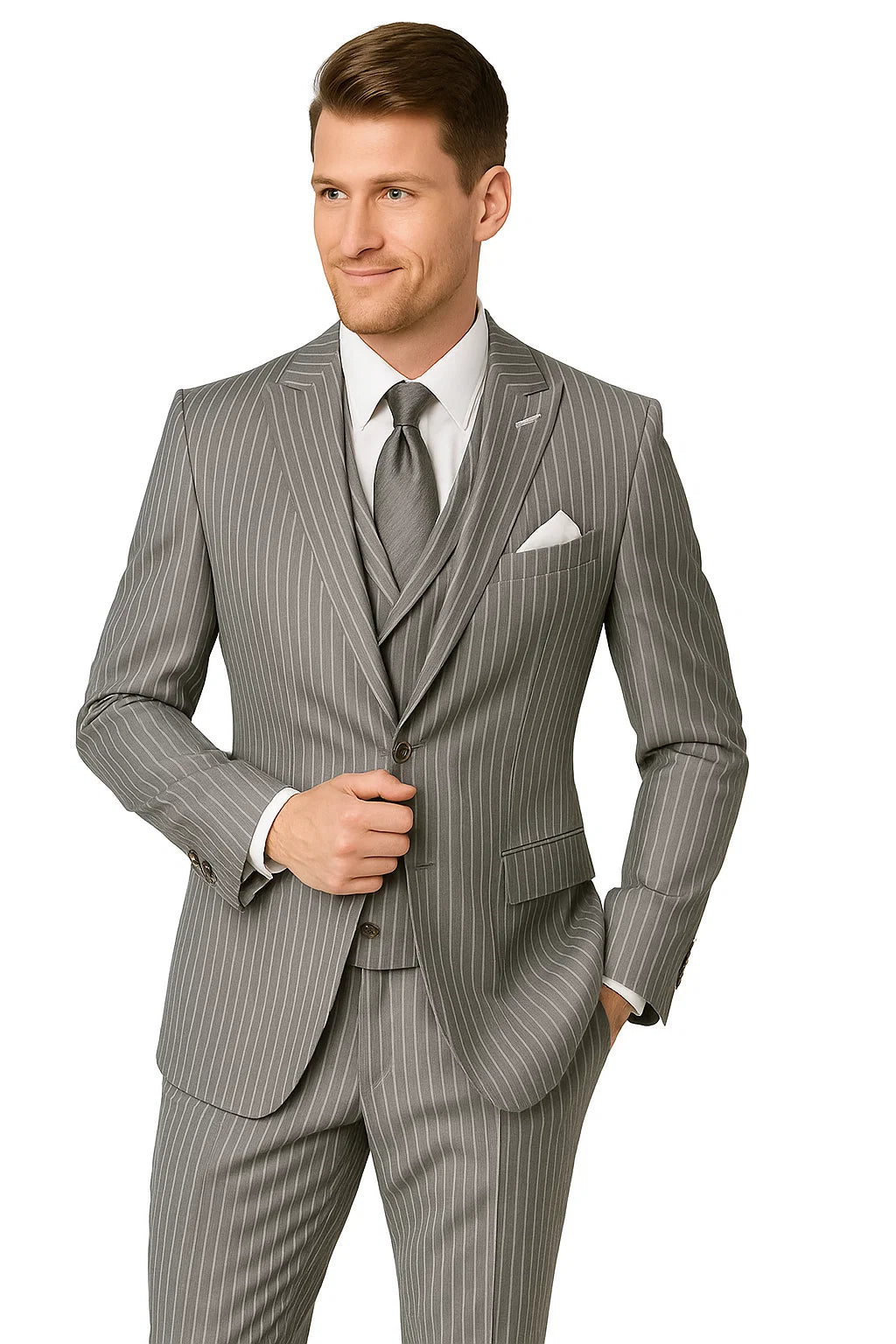 Mens Gangster Pinstripe 2 Button Double Breasted Vest Suit - 38 Short Jacket+32 Waist Adjustable 28to34)(Height: 5 4 to5 7 )(Neck 15-16.5)S-M)