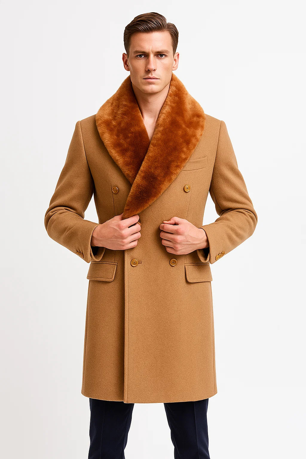 Mens Camel Peacoat - Wool Camel Peacoat - Coat Size 38