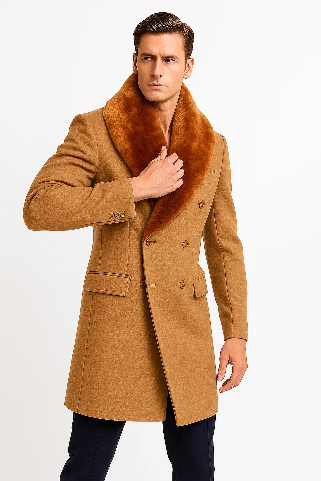 Mens Camel Peacoat - Wool Camel Peacoat - Coat Size 38