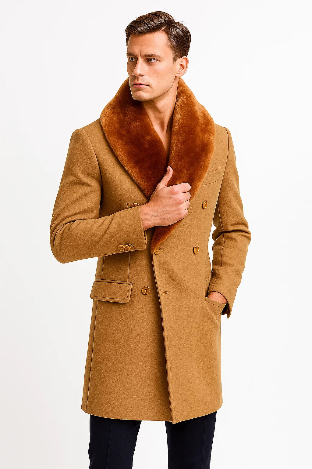 Mens Camel Peacoat - Wool Camel Peacoat - Coat Size 38