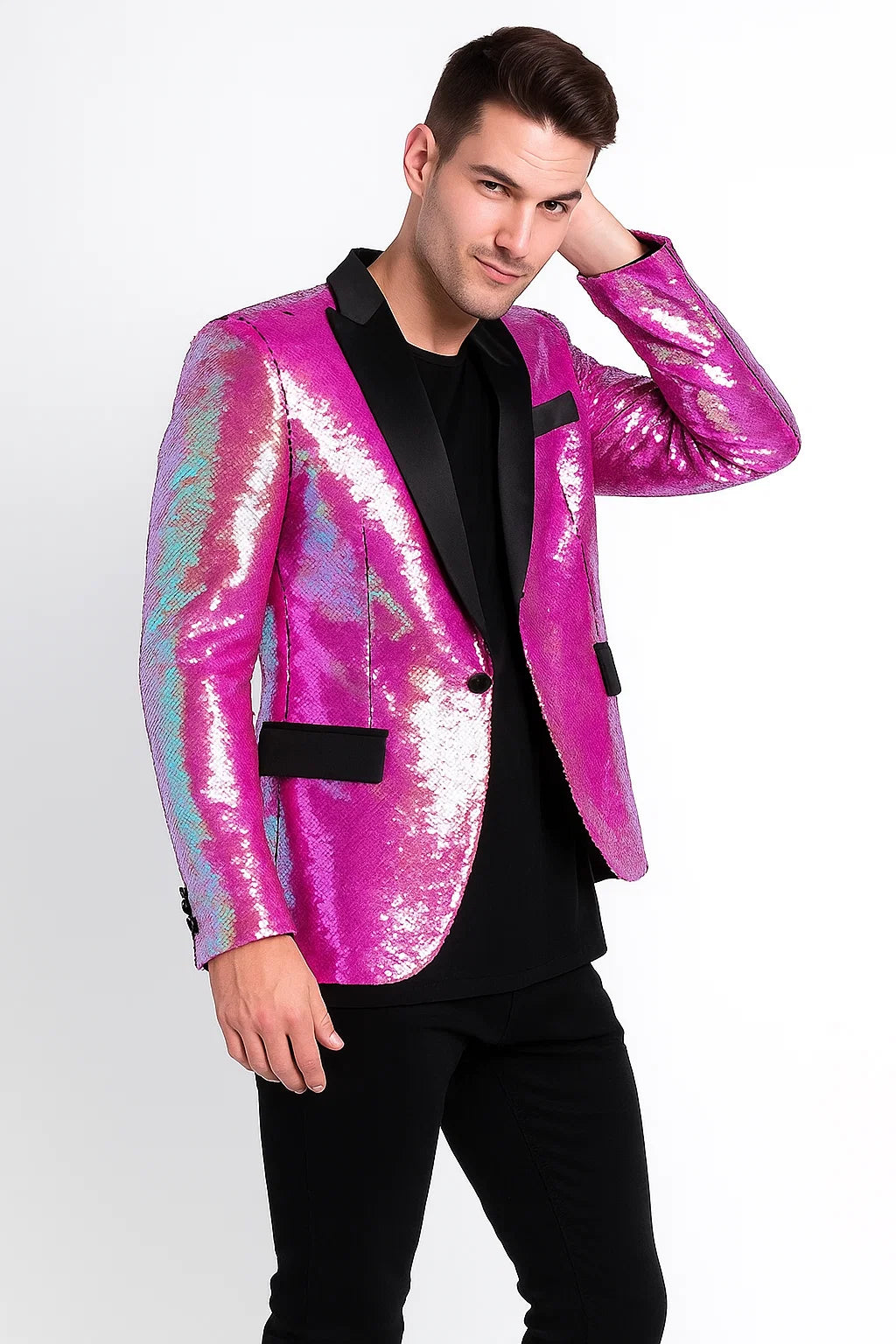 Sequin Tuxedo - Mens Blazer - Pink Dinner Jacket - Shiny Tuxedo Jacket - S