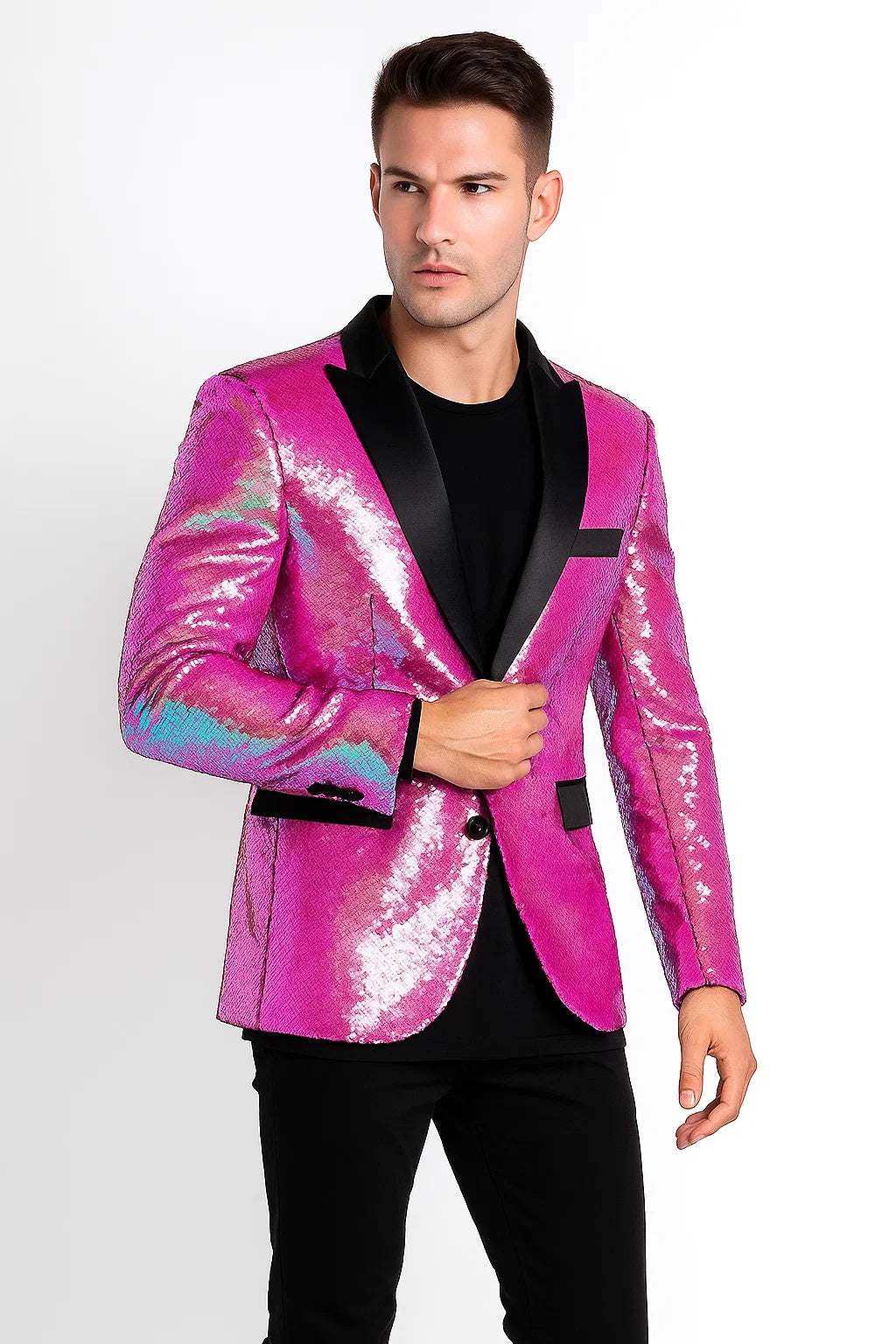 Sequin Tuxedo - Mens Blazer - Pink Dinner Jacket - Shiny Tuxedo Jacket - S