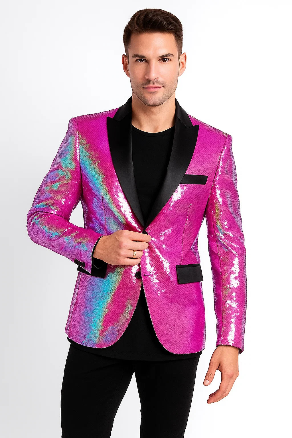 Sequin Tuxedo - Mens Blazer - Pink Dinner Jacket - Shiny Tuxedo Jacket - S