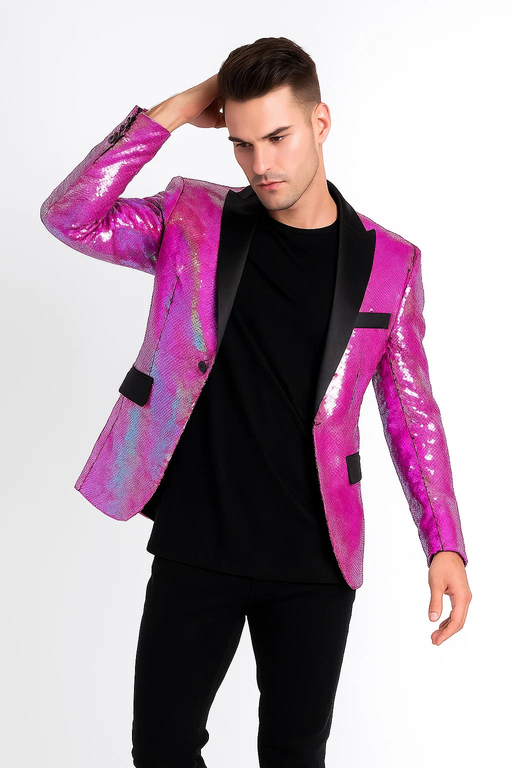 Sequin Tuxedo - Mens Blazer - Pink Dinner Jacket - Shiny Tuxedo Jacket - S