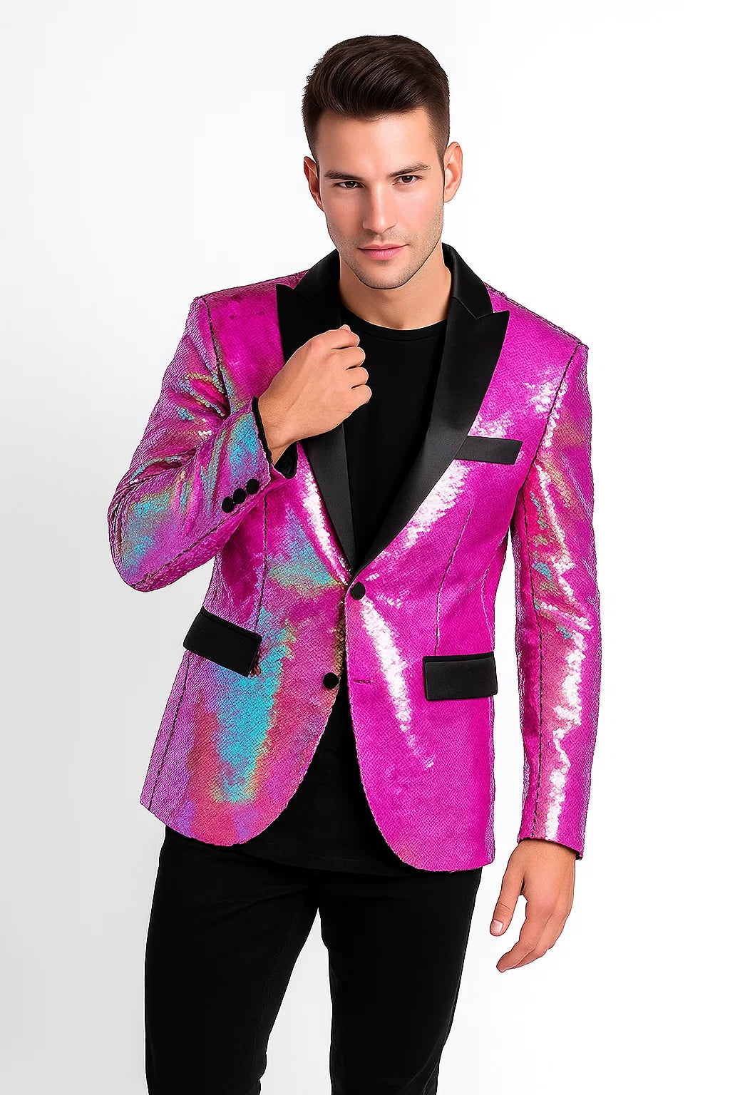 Sequin Tuxedo - Mens Blazer - Pink Dinner Jacket - Shiny Tuxedo Jacket - S