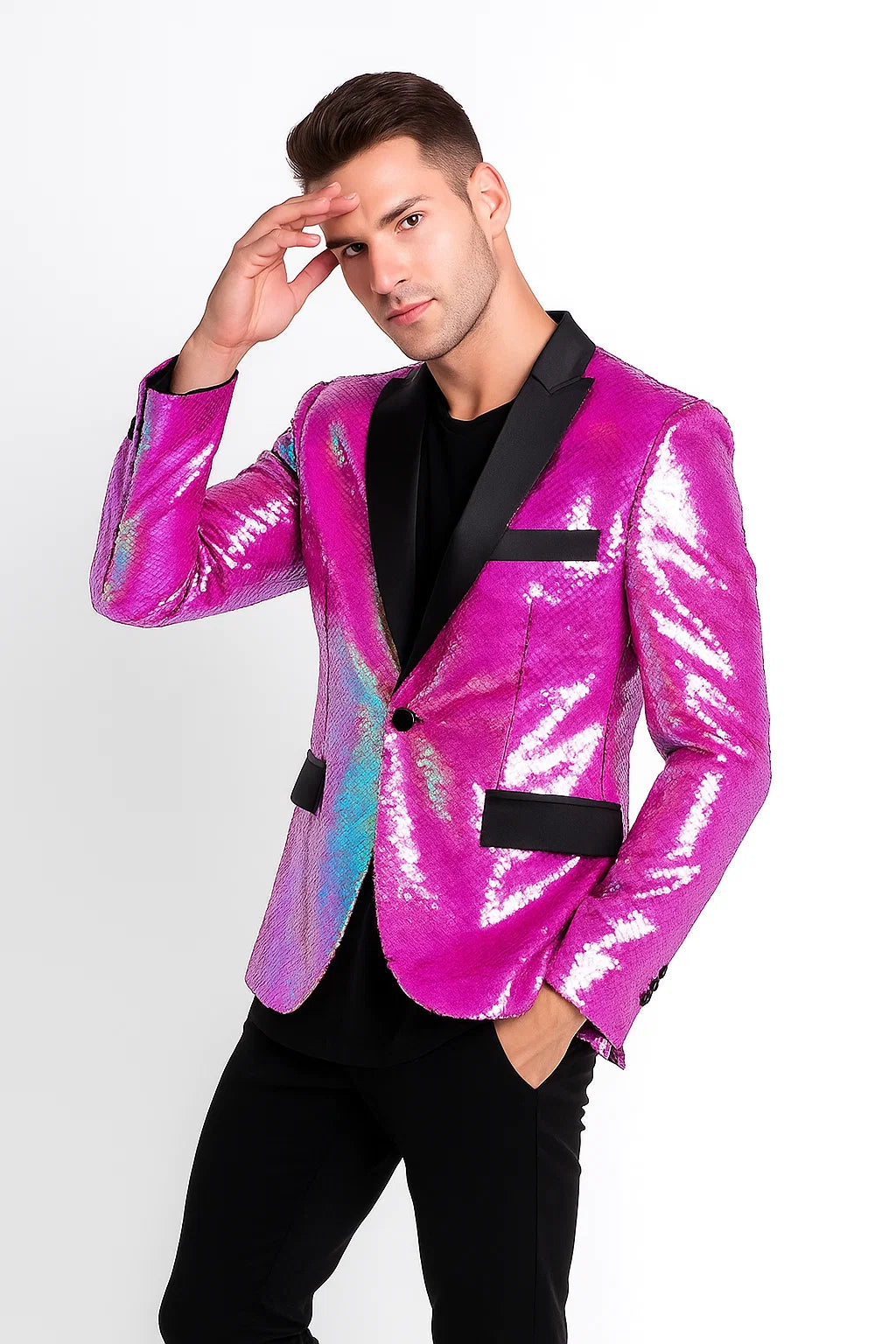 Sequin Tuxedo - Mens Blazer - Pink Dinner Jacket - Shiny Tuxedo Jacket - S