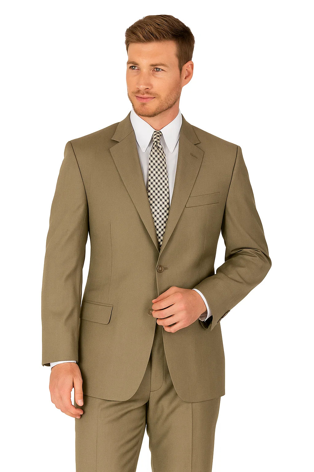 Mens 2 Button Modern Fit Texured Weave Suit in Taupe - 36 Short