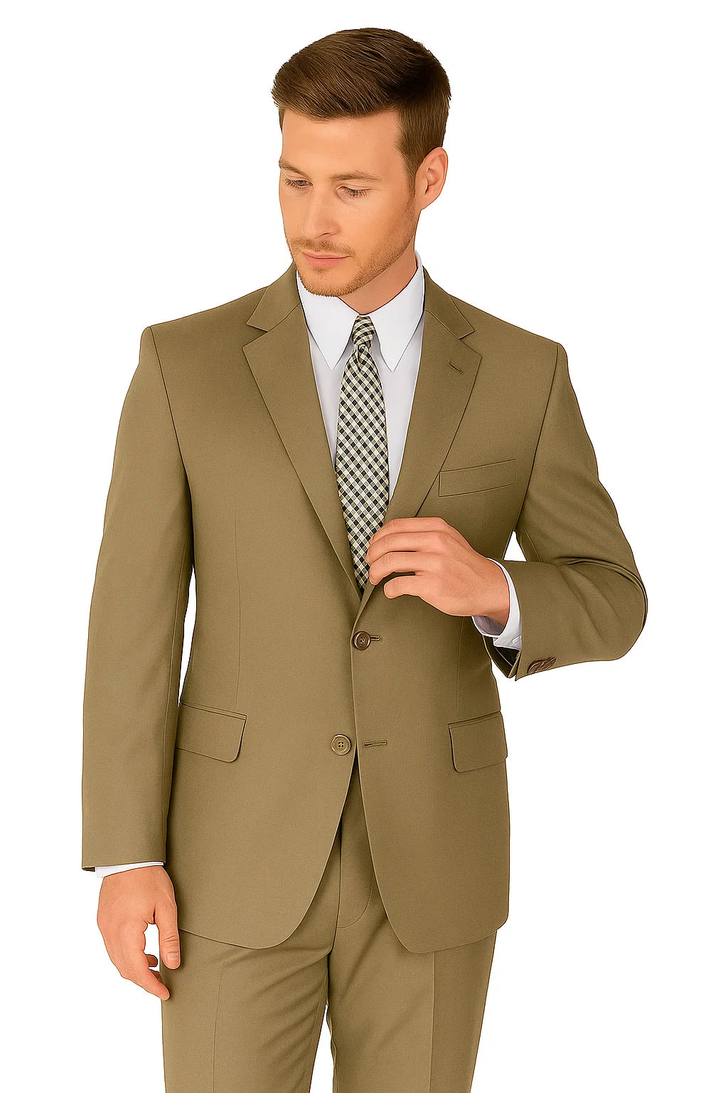 Mens 2 Button Modern Fit Texured Weave Suit in Taupe - 36 Short