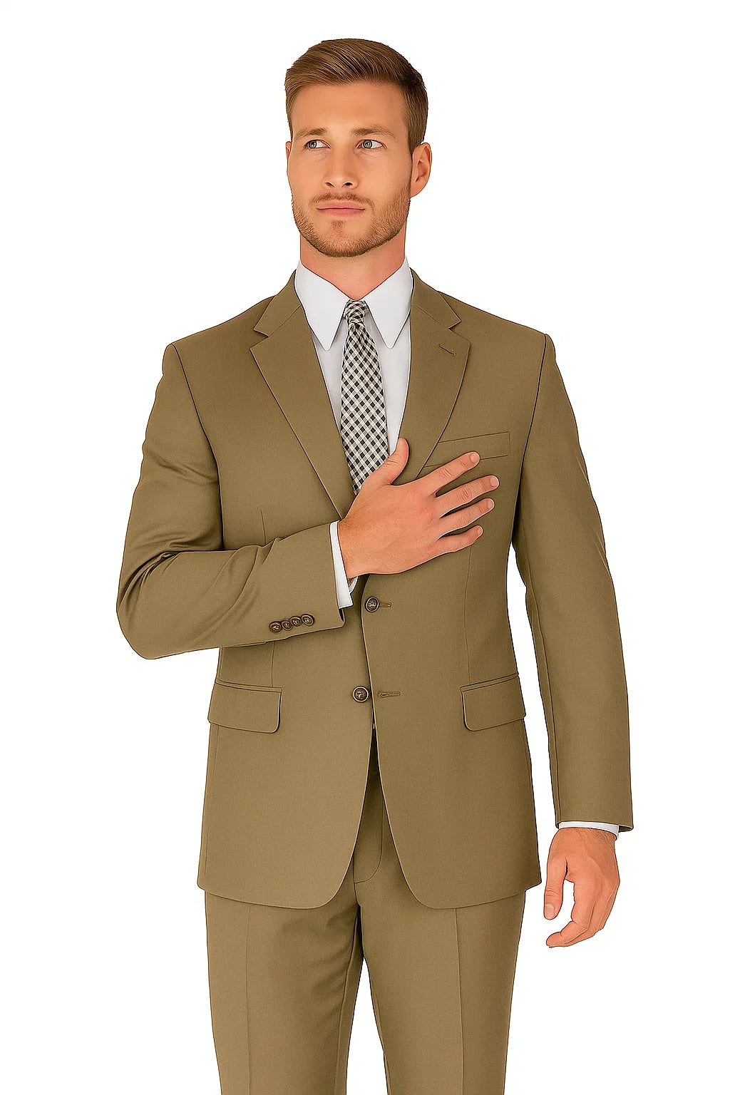 Mens 2 Button Modern Fit Texured Weave Suit in Taupe - 36 Short