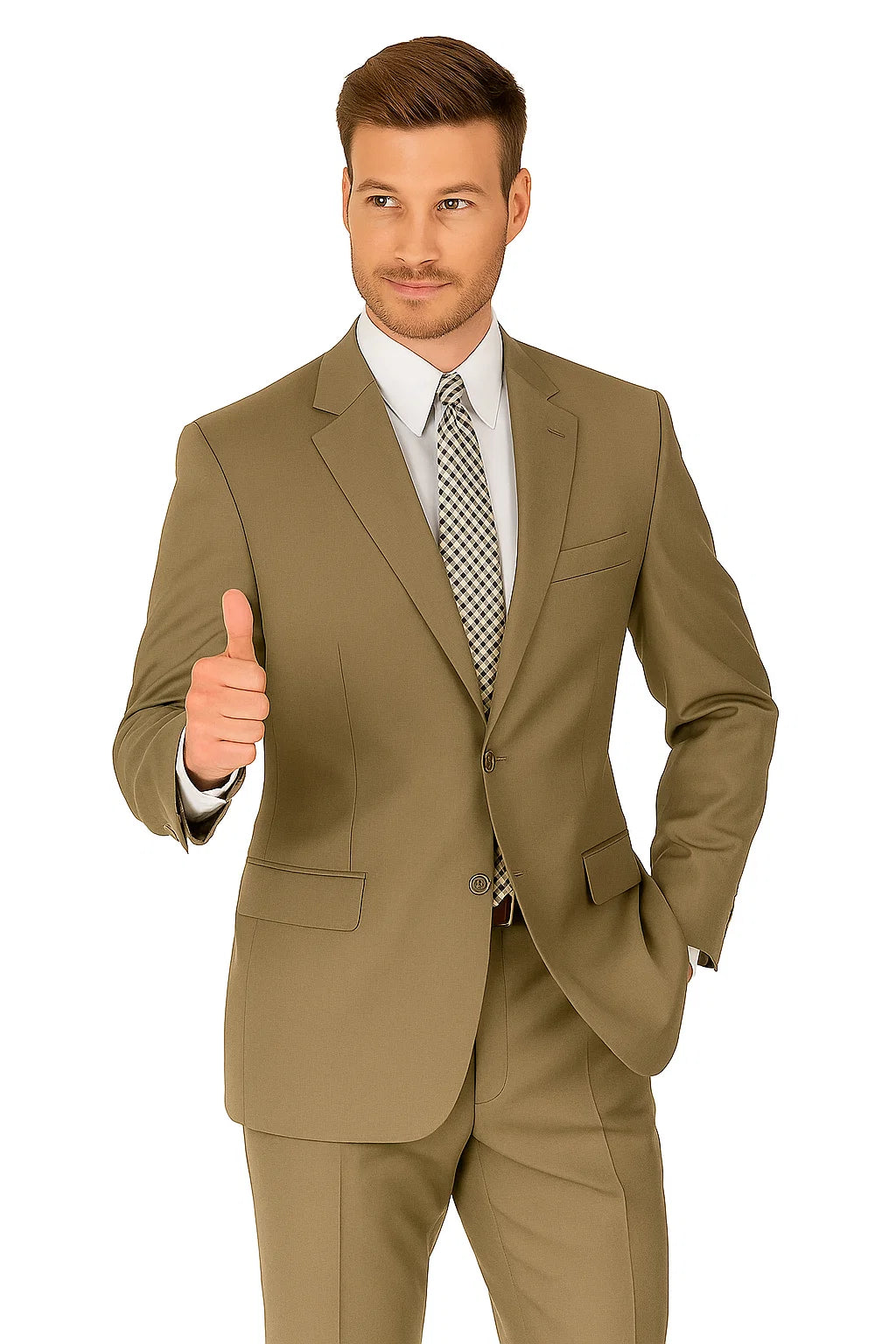 Mens 2 Button Modern Fit Texured Weave Suit in Taupe - 36 Short