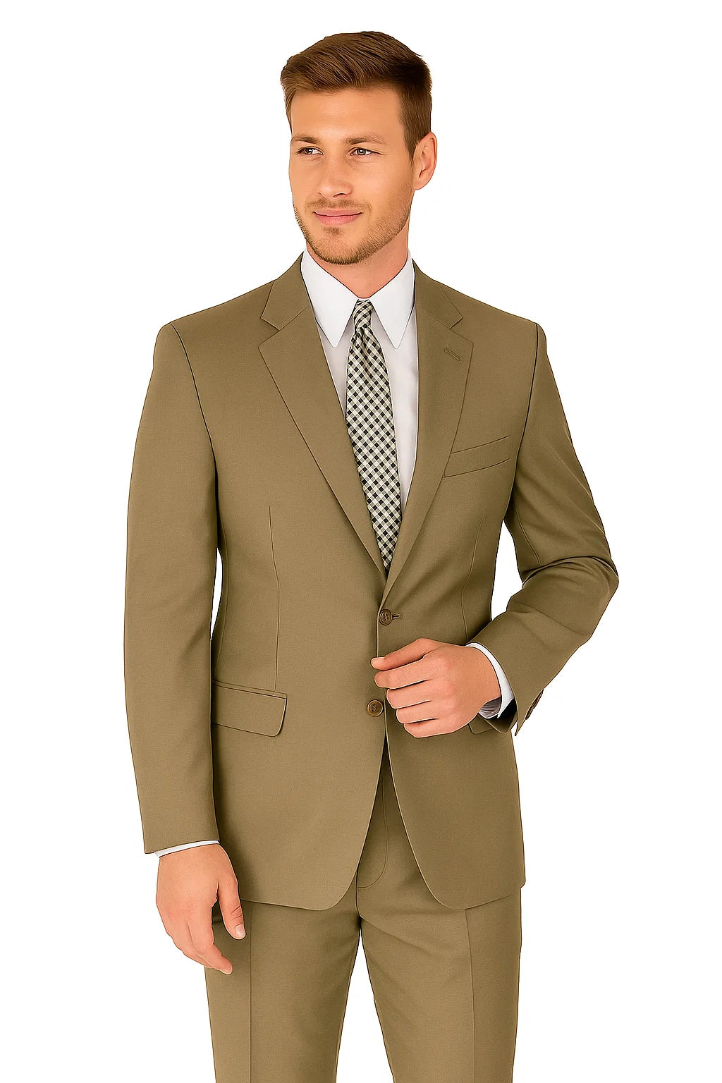 Mens 2 Button Modern Fit Texured Weave Suit in Taupe - 36 Short