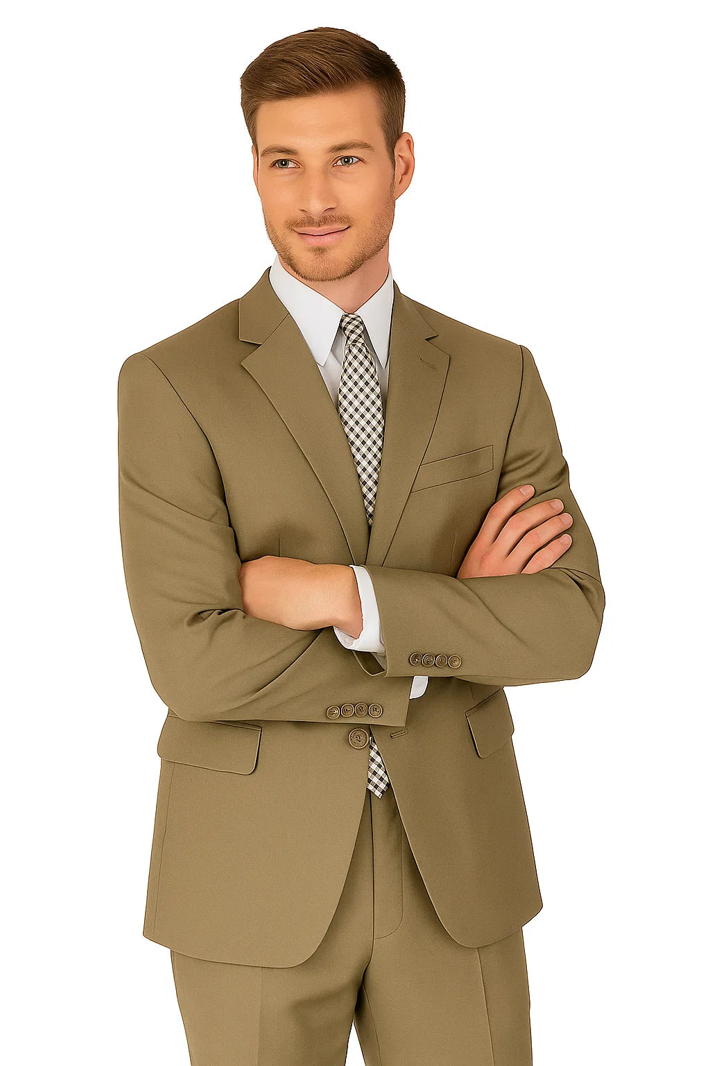 Mens 2 Button Modern Fit Texured Weave Suit in Taupe - 36 Short