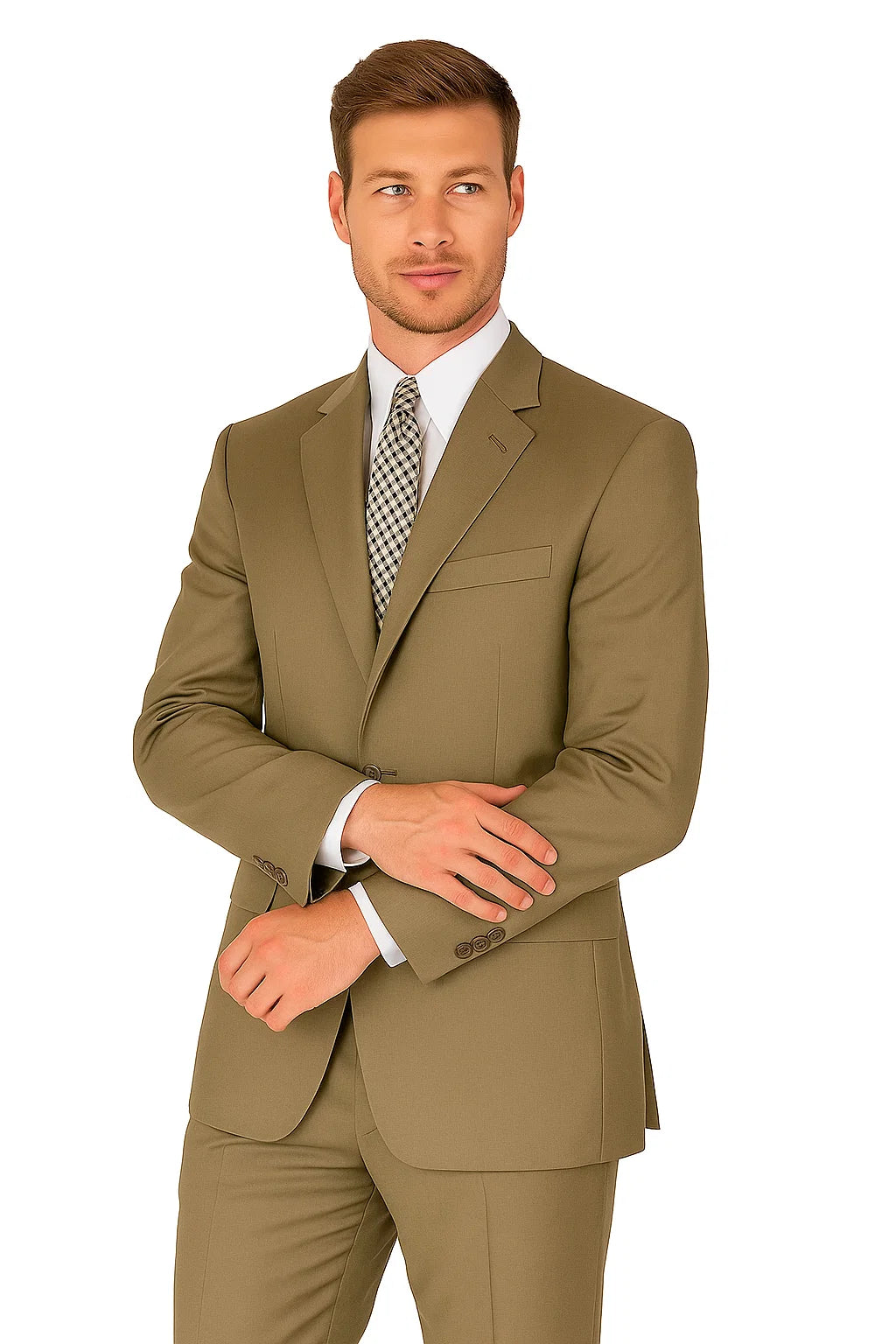 Mens 2 Button Modern Fit Texured Weave Suit in Taupe - 36 Short