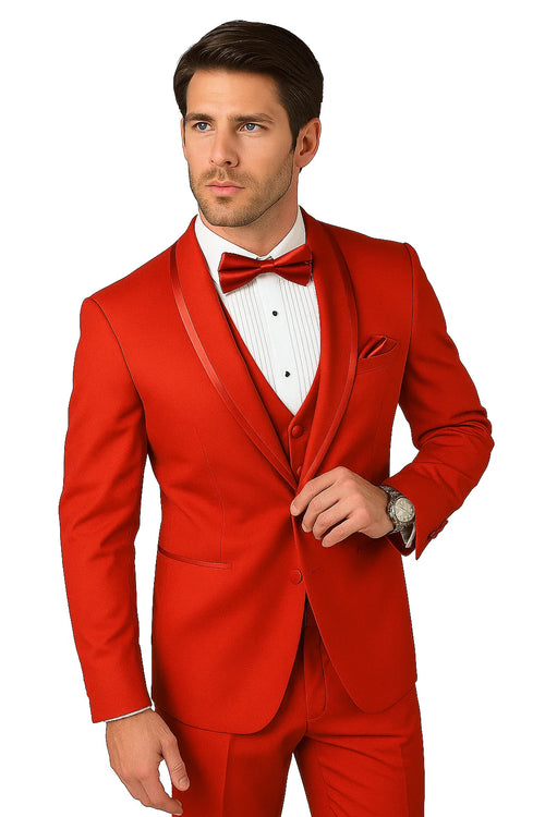 Caesar Red 1-Button Shawl Four Piece Set Tuxedo