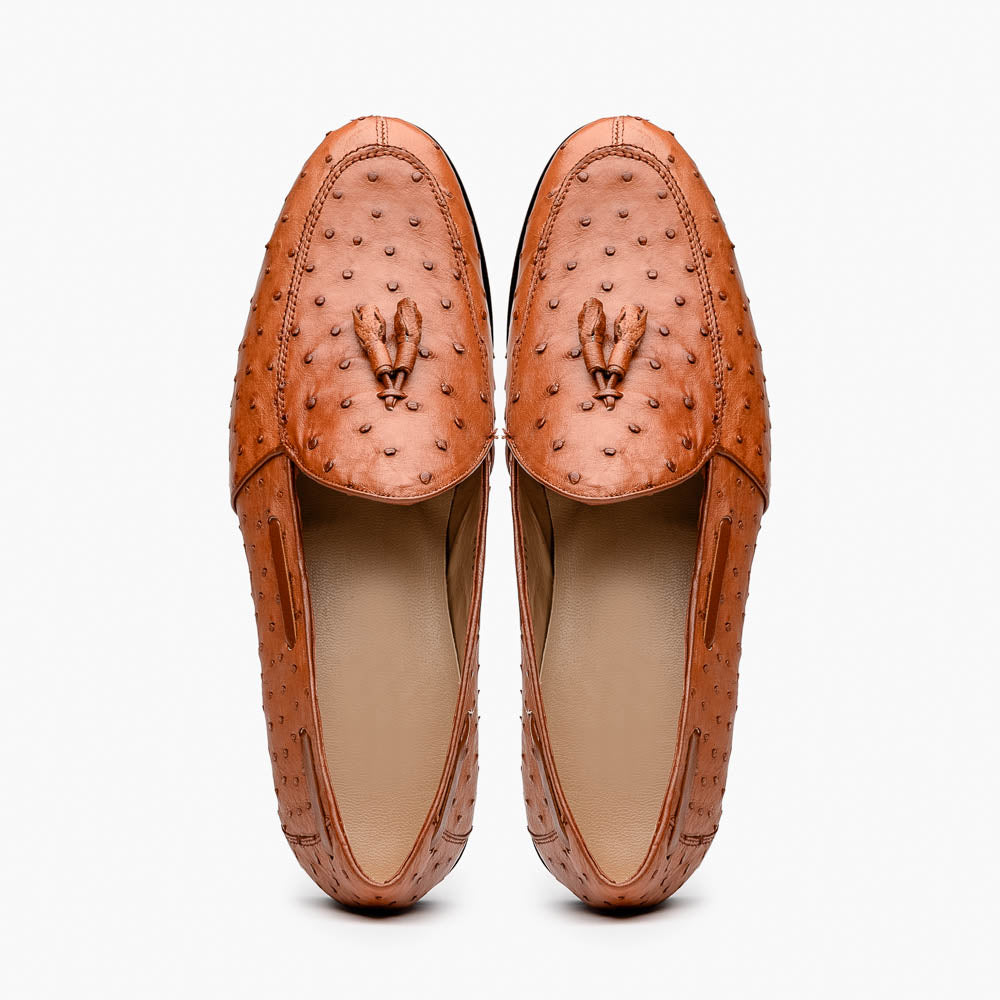 Marco Di Milano Aubiere Cognac Ostrich Quill Tassel Loafers - 8