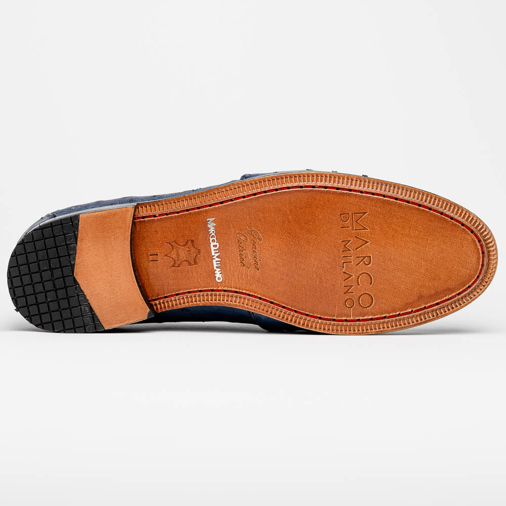Marco Di Milano Aubiere Navy Blue Ostrich Quill Tassel Loafers - 9.5
