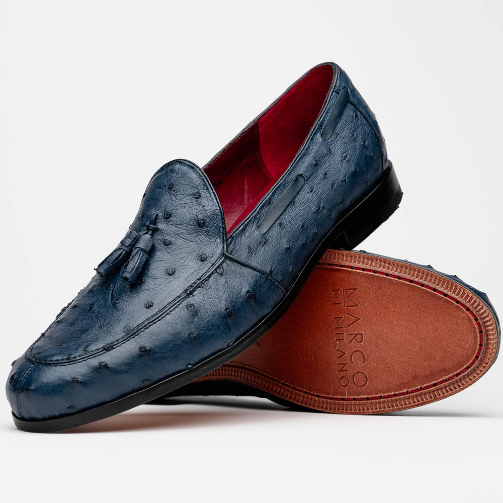 Marco Di Milano Aubiere Navy Blue Ostrich Quill Tassel Loafers - 9.5