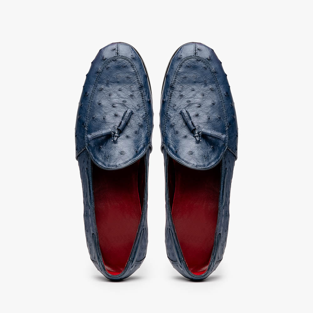 Marco Di Milano Aubiere Navy Blue Ostrich Quill Tassel Loafers - 9.5