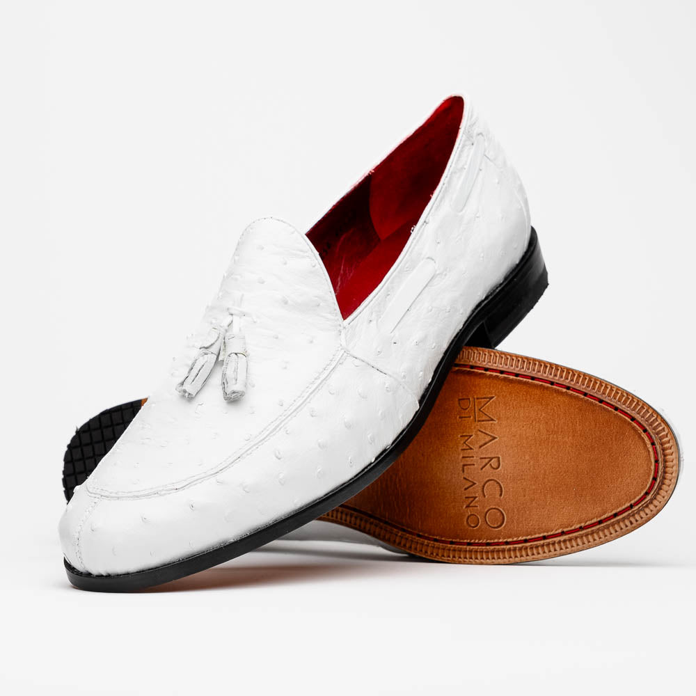 Marco Di Milano Aubiere White Ostrich Quill Tassel Loafers - 8