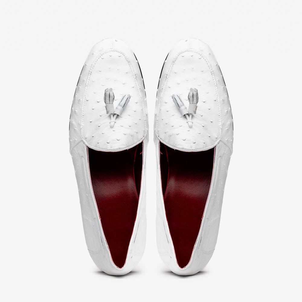 Marco Di Milano Aubiere White Ostrich Quill Tassel Loafers - 8