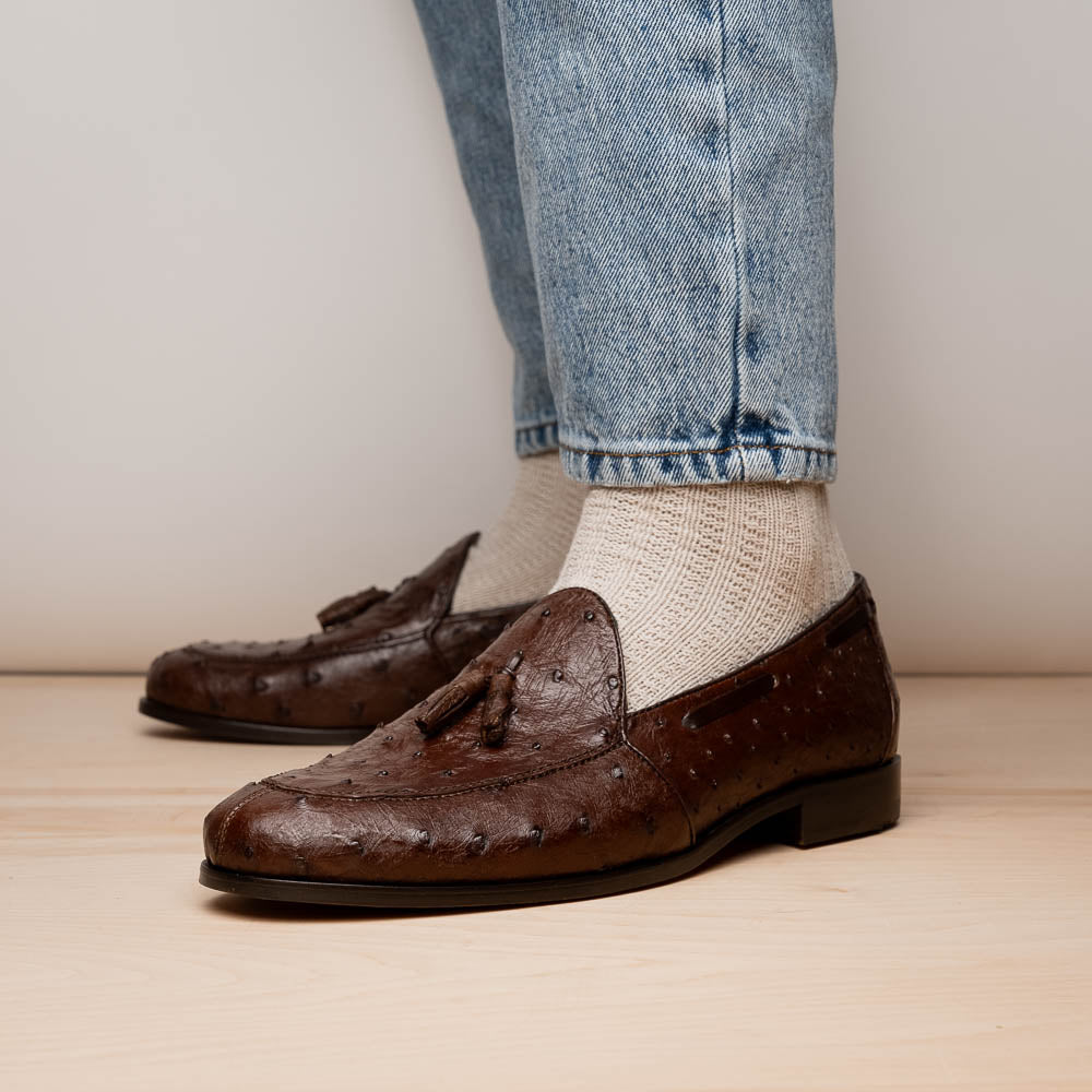 Marco Di Milano Aubiere Brown Ostrich Quill Tassel Loafers - 8