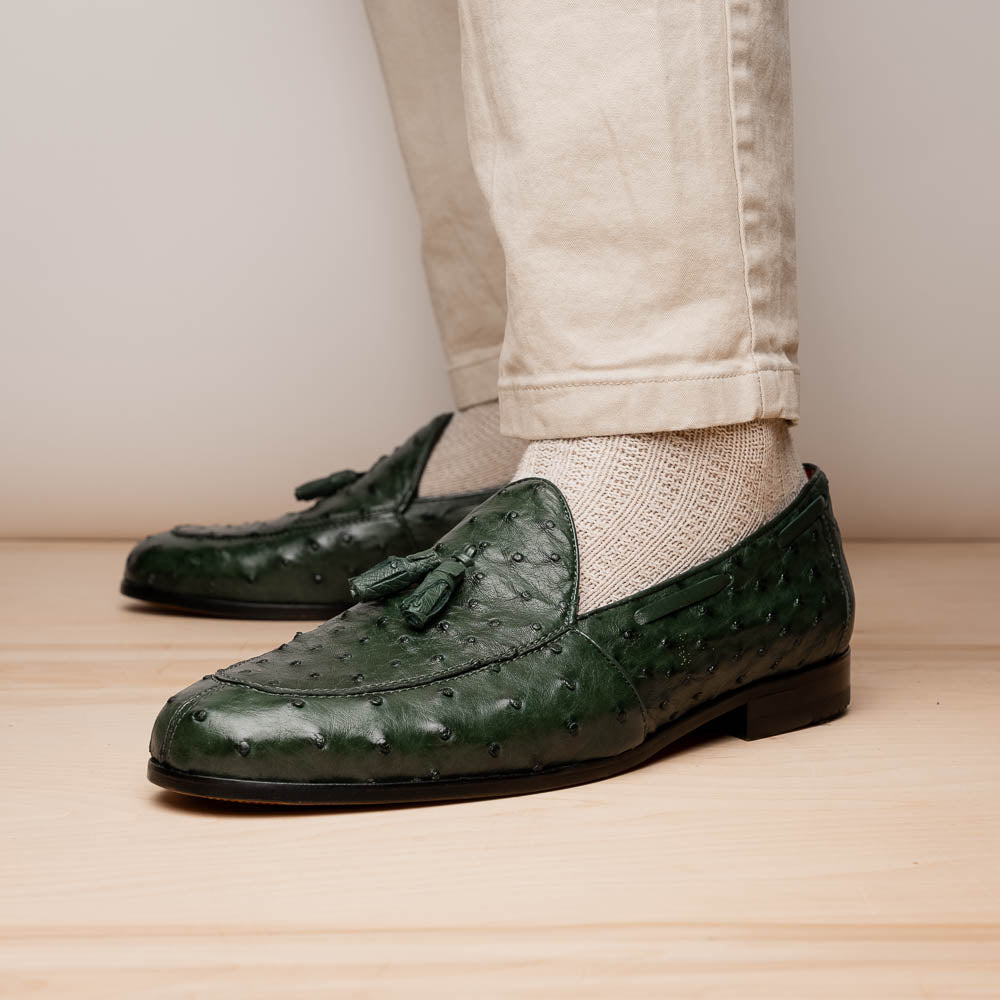Marco Di Milano Aubiere Green Ostrich Quill Tassel Loafers - 8