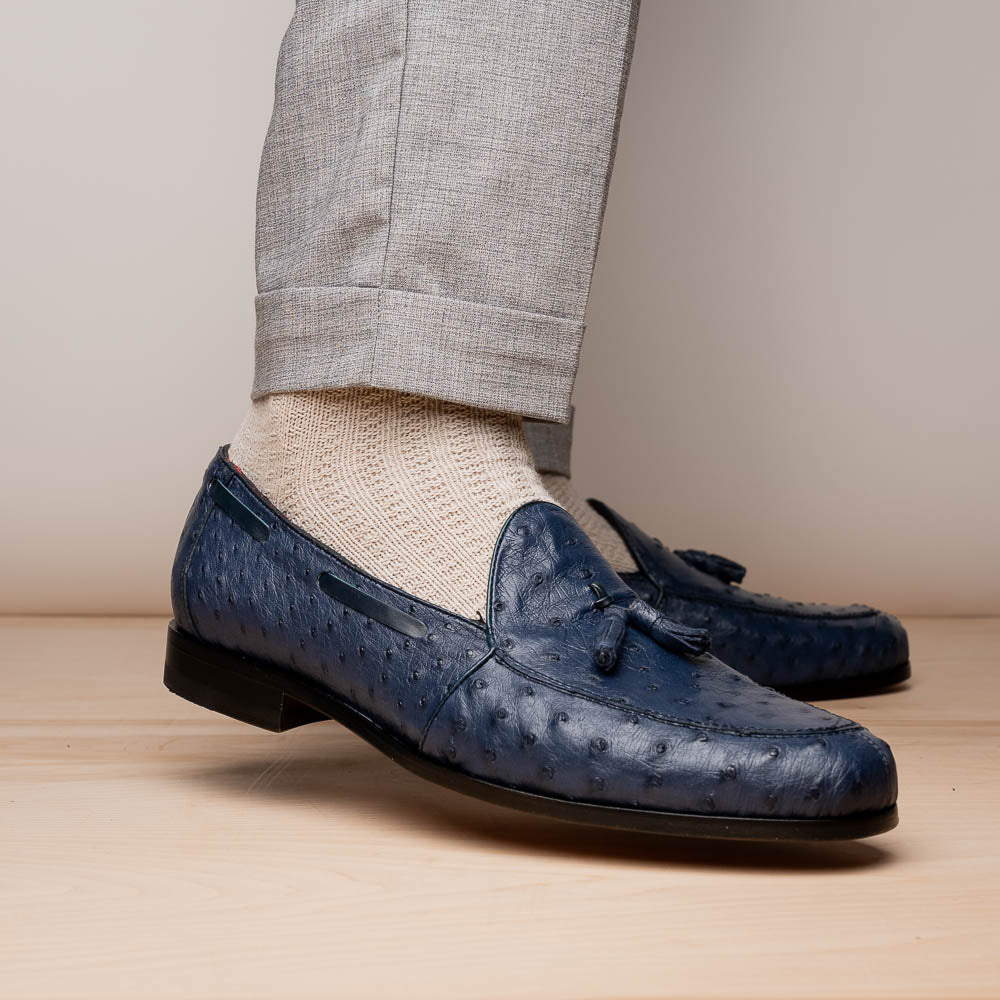 Marco Di Milano Aubiere Navy Blue Ostrich Quill Tassel Loafers - 9.5