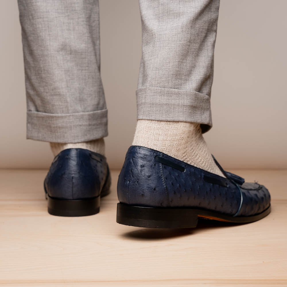 Marco Di Milano Aubiere Navy Blue Ostrich Quill Tassel Loafers - 9.5