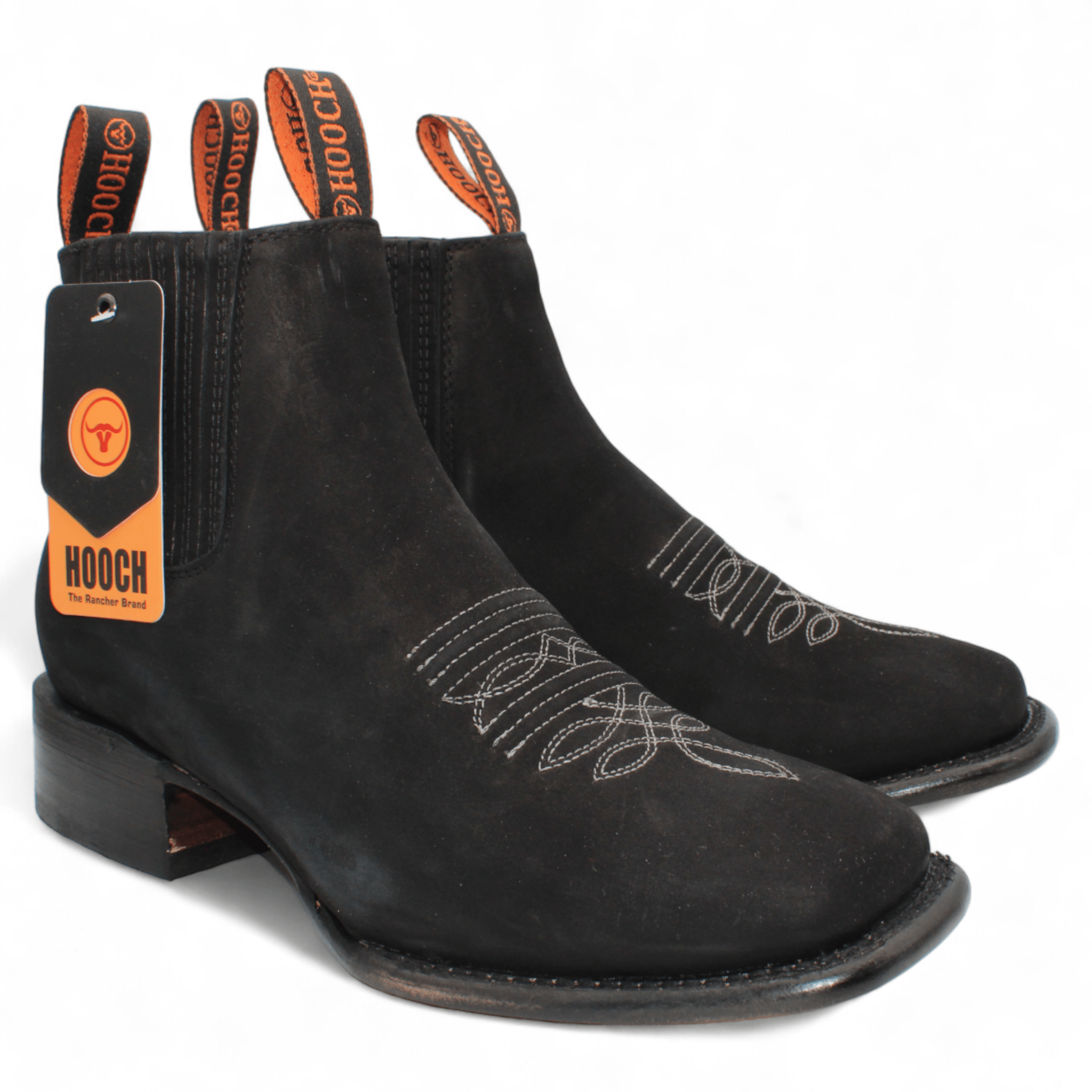 Men's Crazy Leather Square Toe Ankle Boots - Black H42P2805 - 6