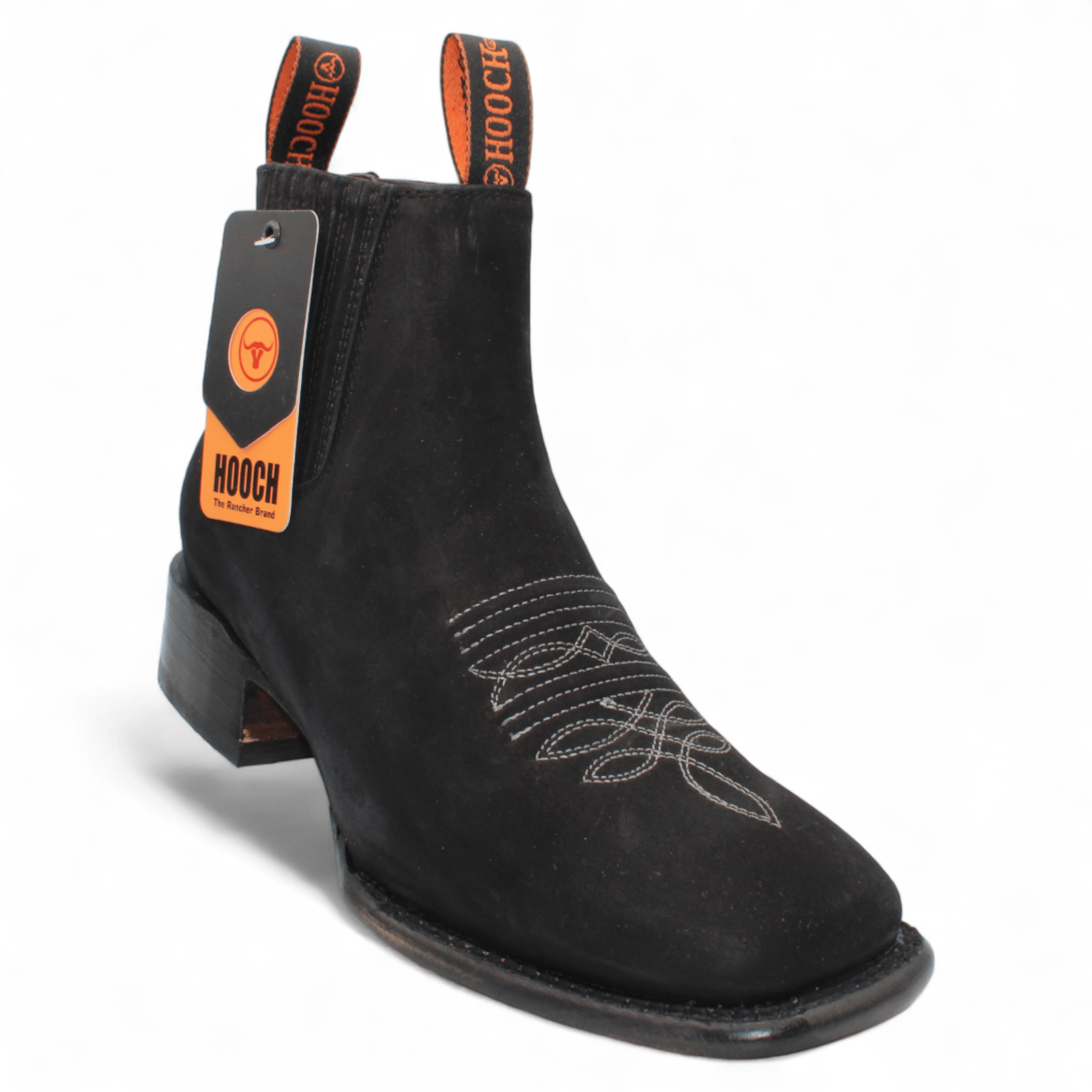 Men's Crazy Leather Square Toe Ankle Boots - Black H42P2805 - 6