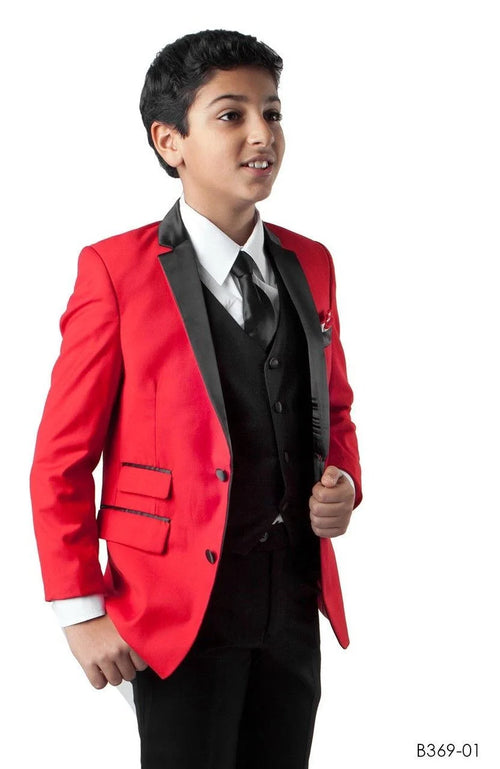 Tazio Boys' Slim Fit 3-Piece Suit w/ Contrast Trim blue