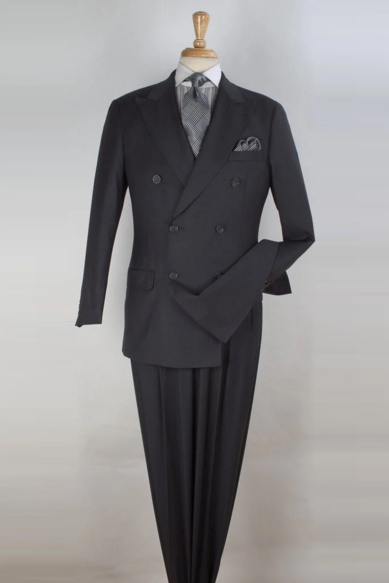 "Classic Fit Double Breasted Men's Suit in Charcoal - 100% Super 150's Wool" - 36 Regular