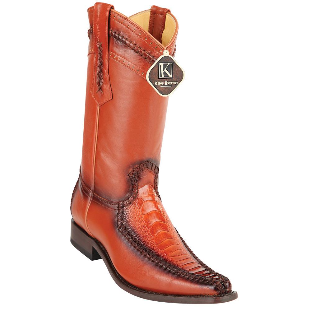 King Exotic Men's Ostrich Leg European Toe Boots - Black