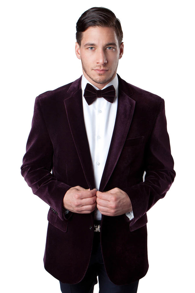 "Burgundy Velvet Blazer for Men - Two Button Classic Style" - 52 Long