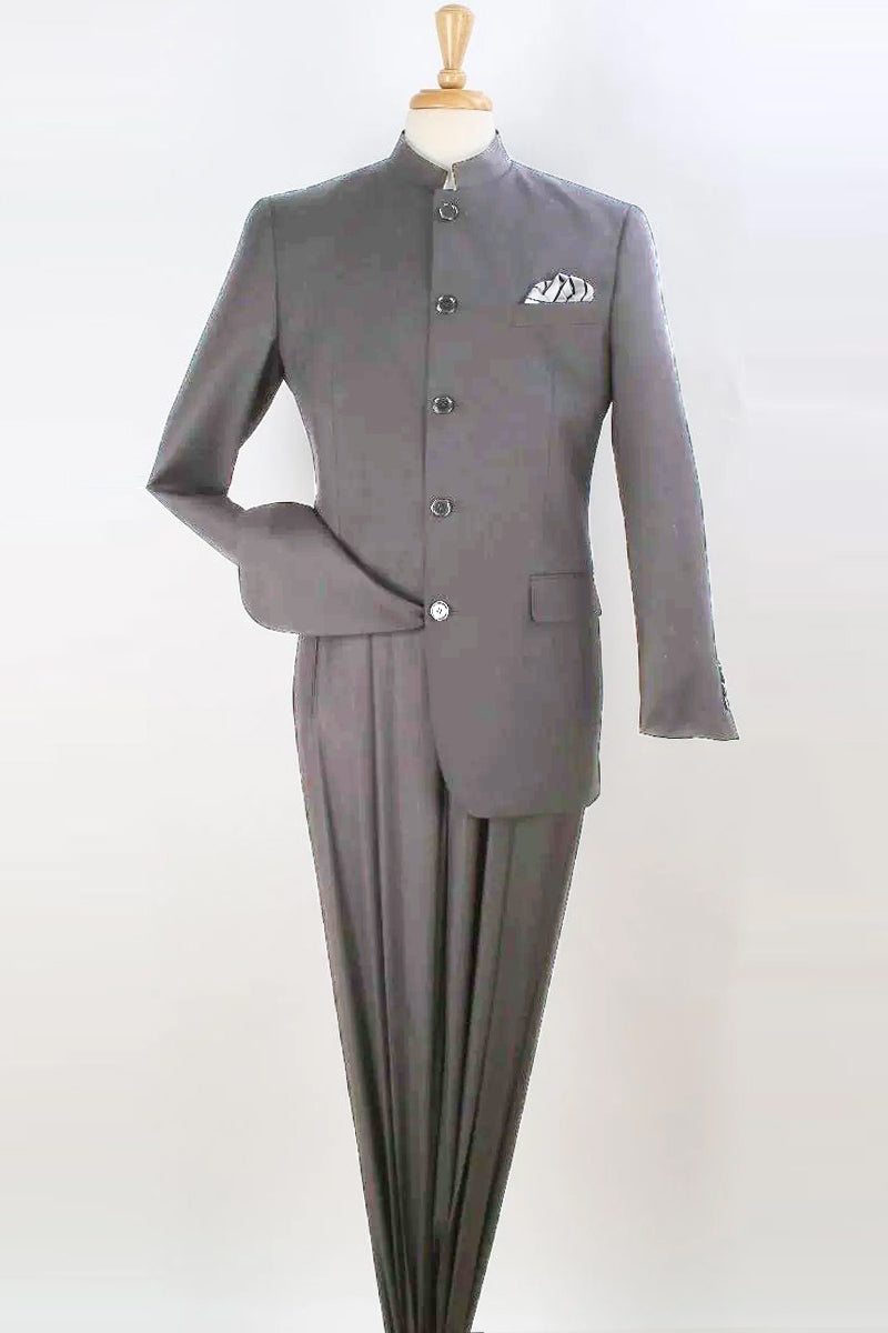 "Light Grey Men's Fashion Suit with Five-Button Mandarin Collar" - 34 Regular