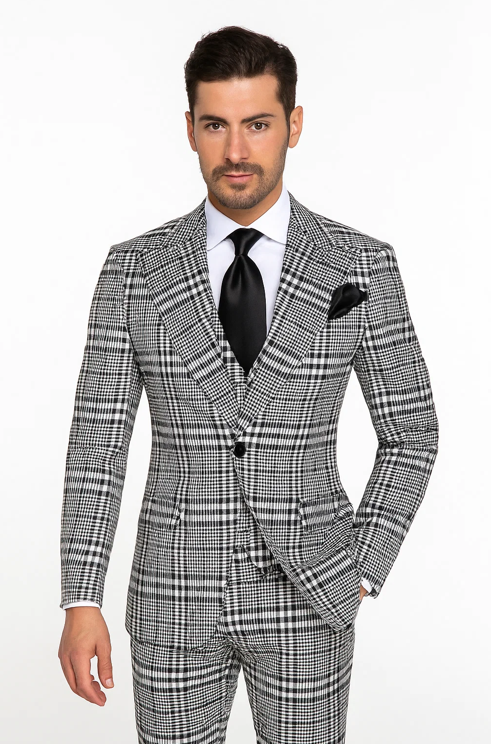 Suits With Baggy Pleated Pants - Wide Leg Pants 100% Wool - Classic Fit in One Button 3 Piece Suit by Rossiman - 38 Regular