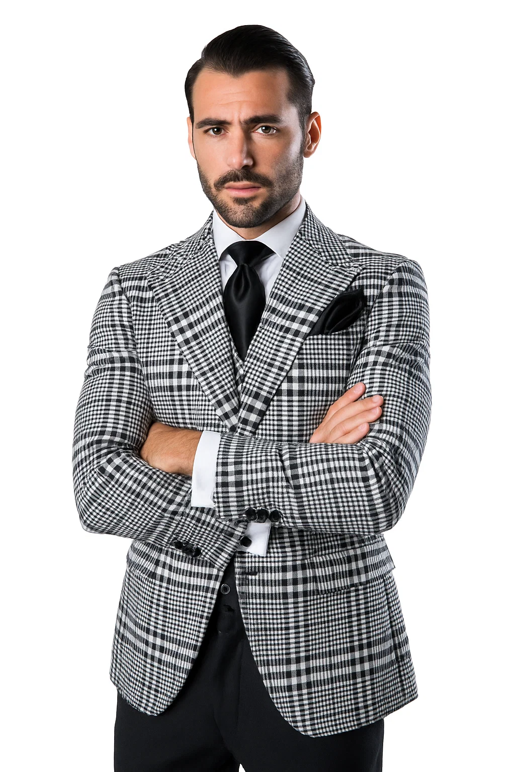 Suits With Baggy Pleated Pants - Wide Leg Pants 100% Wool - Classic Fit in One Button 3 Piece Suit by Rossiman - 38 Regular